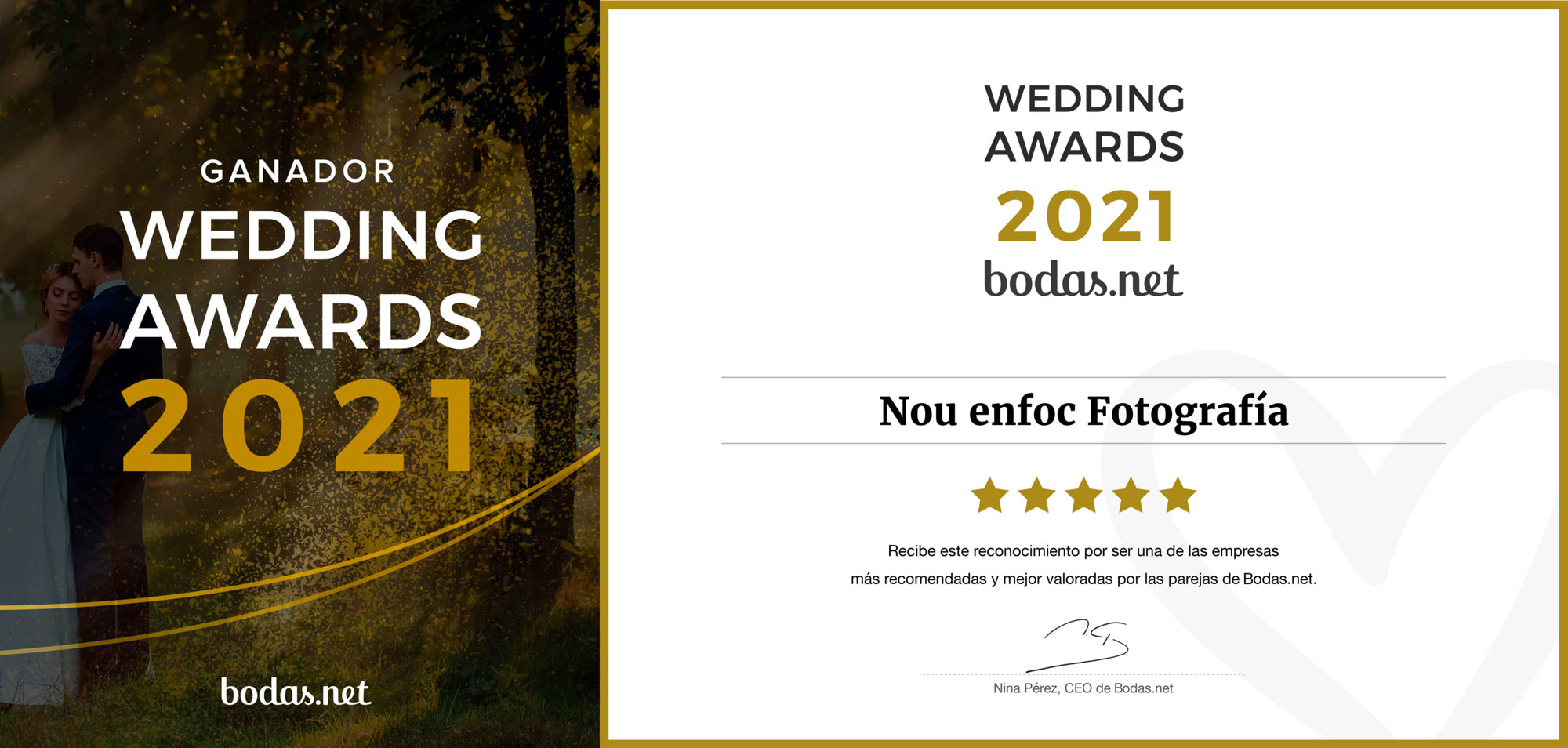 premi fotògrafs bodasnet Premi 2021 bodasnet com a fotógrafs recomanats.