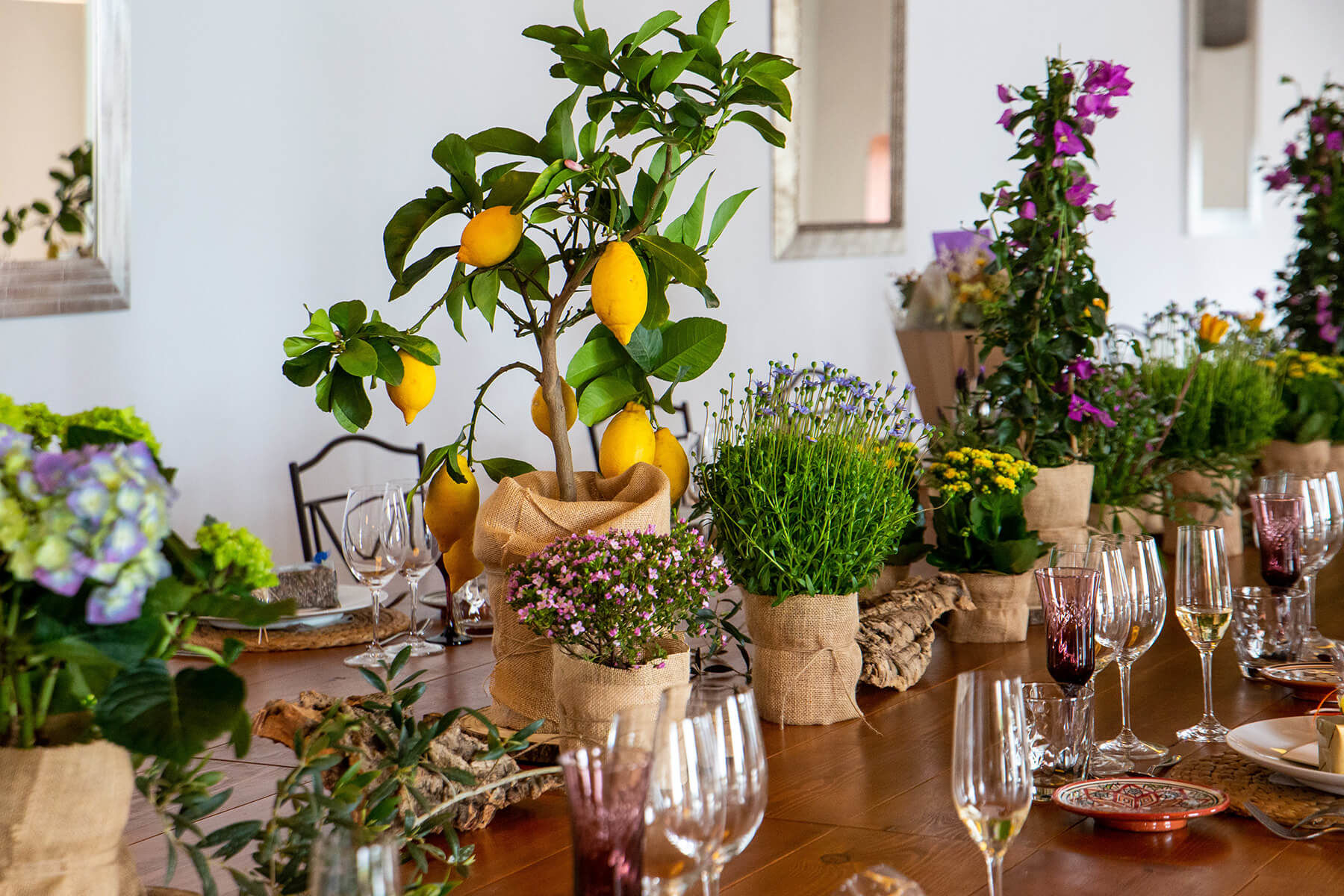 boda masia torre del gall flores Decorar con flores y frutales la mesa de la boda.