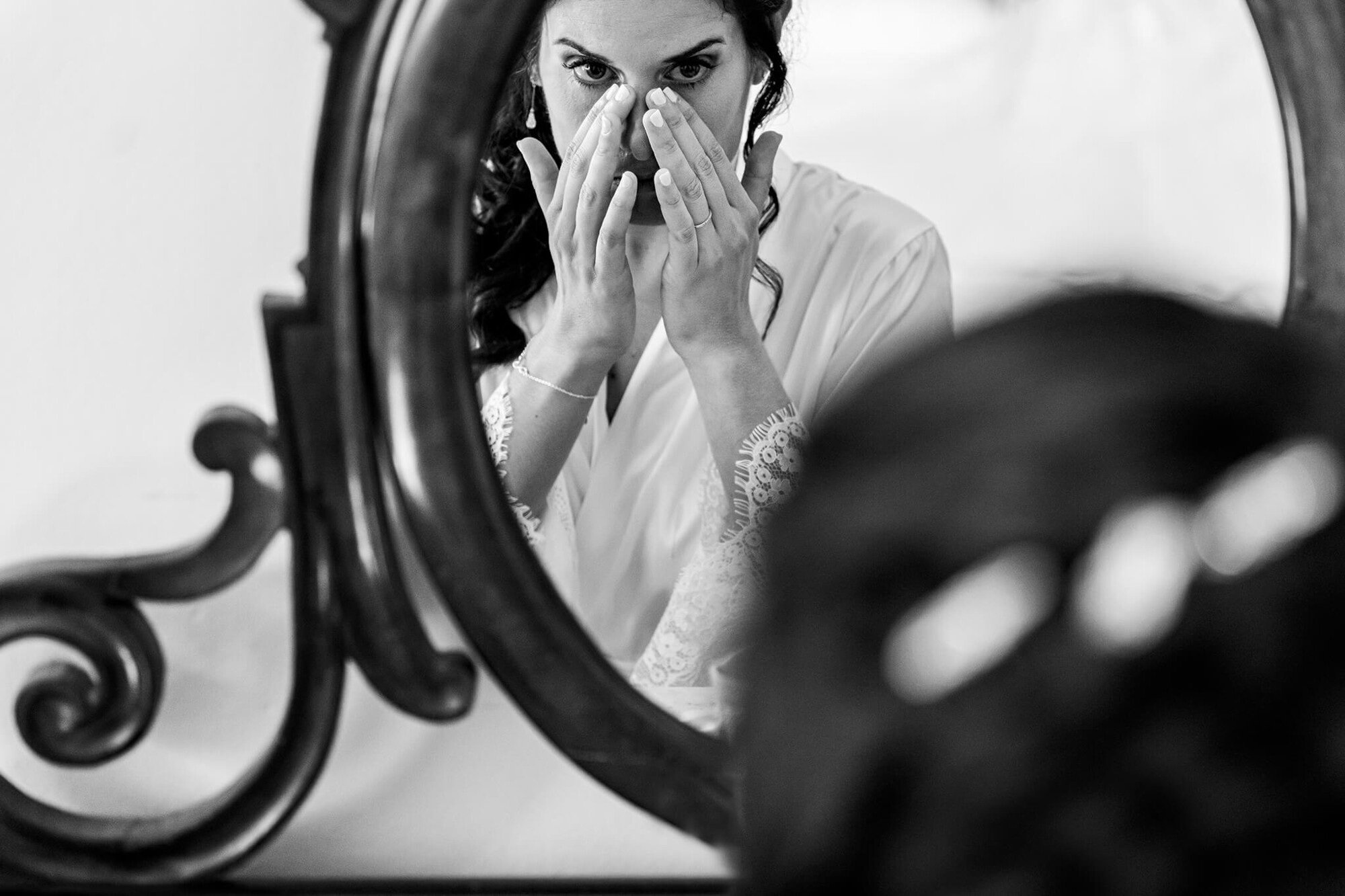 La núvia el dia del casament a Can Macià a Igualada.