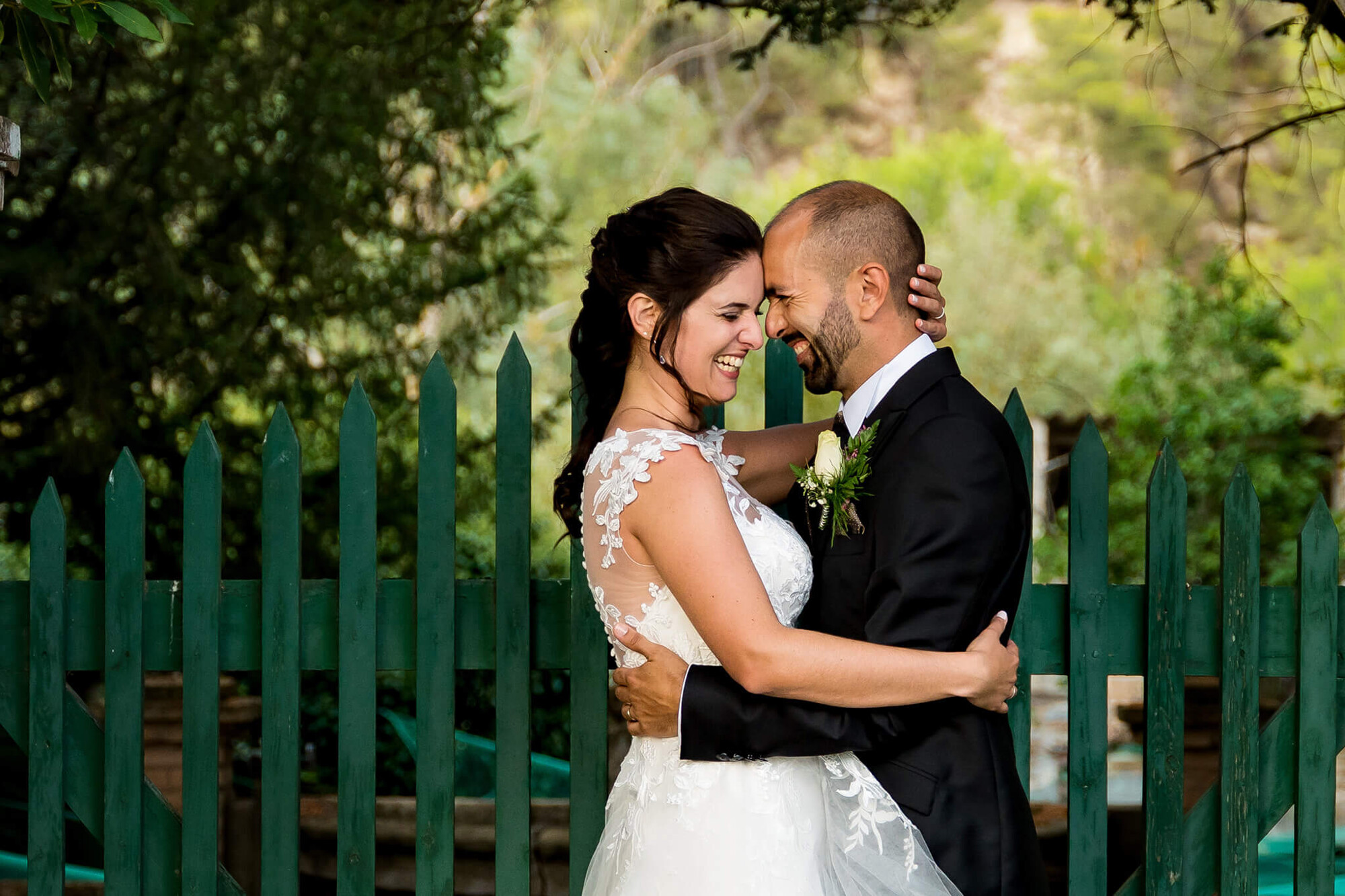 Los novios el día de la boda en Can Macià en Igualada.